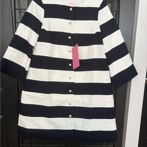 Striped Blue and White Dress with Pearl Buttons